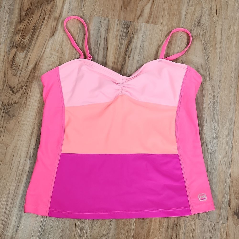 🩵Free Country Fuchsia, Coral Orange, & Pink Colorblock Tankini Youth Size 14